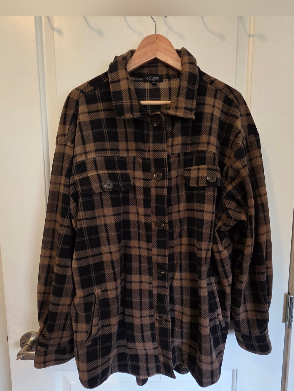 Black & Brown Plaid Button Up Shacket